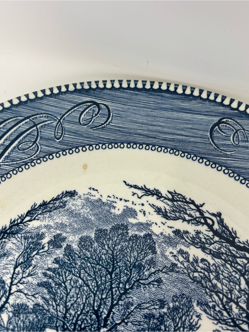 Currier & Ives Royal Blue 10" Dinner Plates Set of 3 Vintage Old Grist Mill USA - Picture 6 of 11